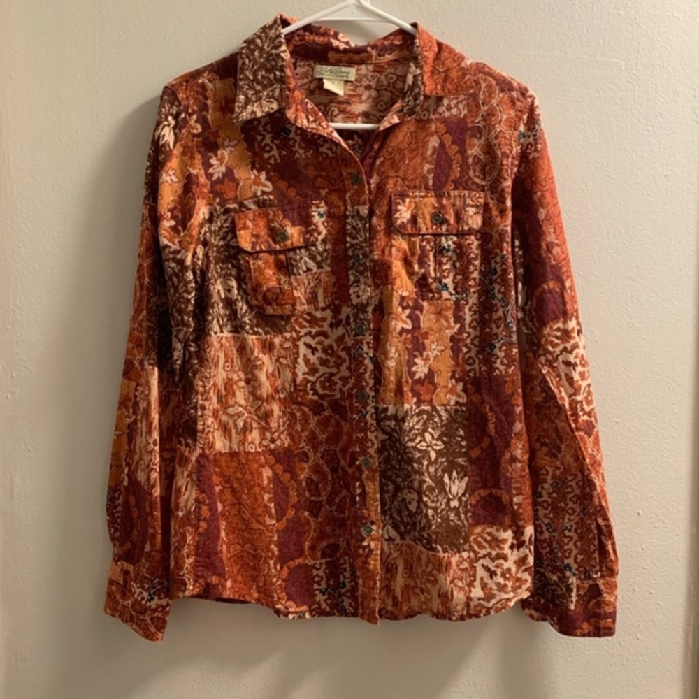 Lucky Brand Button Down Maroon Orange Long Sleeve